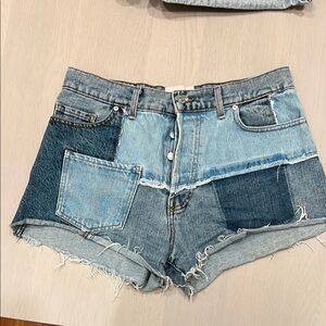 REVICE Blue Jean Shorts High-Waisted Patchwork Design